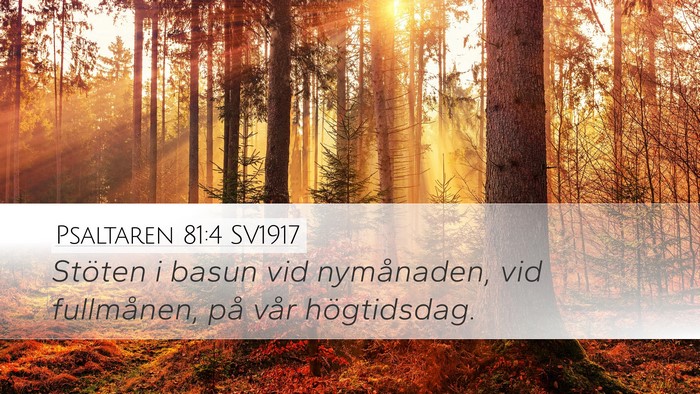 Psaltaren 81:4 SV1917 Desktop Wallpaper - Stöten i basun vid nymånaden, vid fullmånen, - Desktop Bible Verse Wallpaper