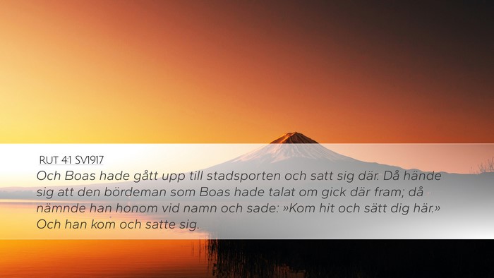 Rut 4:1 SV1917 Desktop Wallpaper - Och Boas hade gått upp till stadsporten och satt - Desktop Bible Verse Wallpaper