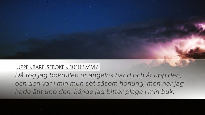 Uppenbarelseboken 10:10 SV1917 Desktop Wallpaper - Då tog jag bokrullen ur ängelns hand och åt - Desktop Bible Verse Wallpaper