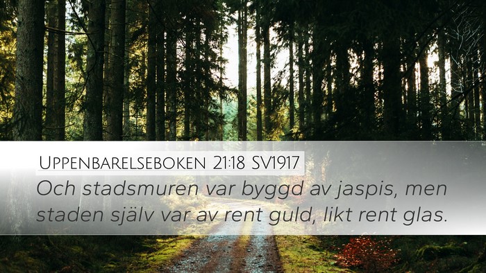 Uppenbarelseboken 21:18 SV1917 Bible Verse Image