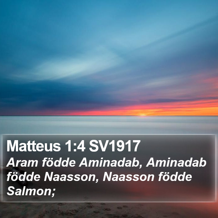 Matteus 1:4 SV1917 - Aram födde Aminadab, Aminadab födde Naasson,
