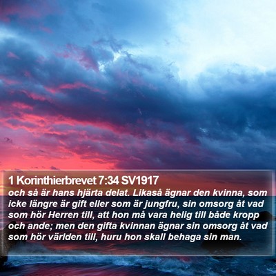 1 Korinthierbrevet 7:34 SV1917 Bible Verse Image