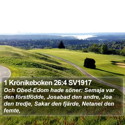 1 Krönikeboken 26:4 SV1917 Bible Verse Image