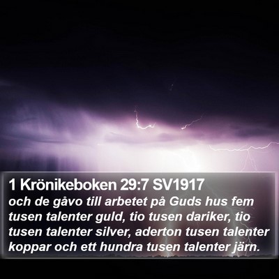 1 Krönikeboken 29:7 SV1917 Bible Verse Image