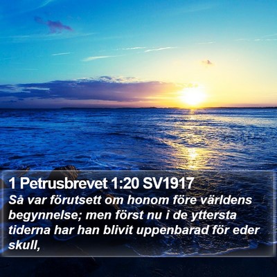 1 Petrusbrevet 1:20 SV1917 Bible Verse Image