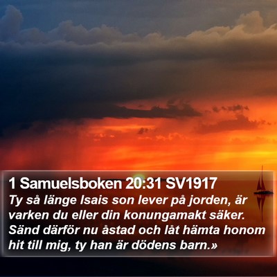 1 Samuelsboken 20:31 SV1917 Bible Verse Image