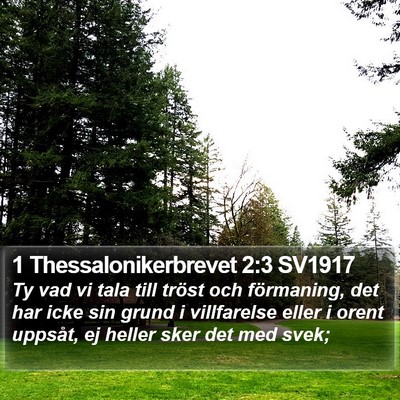 1 Thessalonikerbrevet 2:3 SV1917 Bible Verse Image