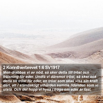 2 Korinthierbrevet 1:6 SV1917 Bible Verse Image