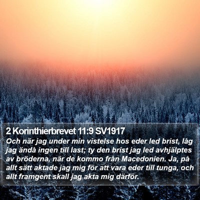 2 Korinthierbrevet 11:9 SV1917 Bible Verse Image