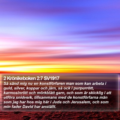 2 Krönikeboken 2:7 SV1917 Bible Verse Image