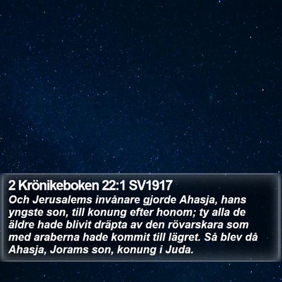 2 Krönikeboken 22:1 SV1917 Bible Verse Image