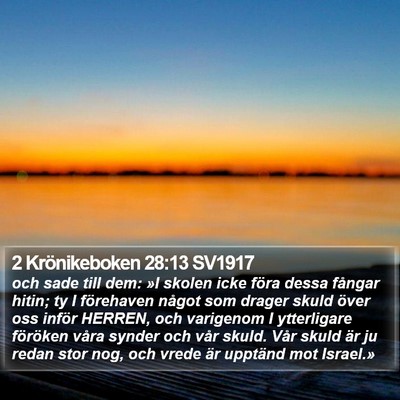 2 Krönikeboken 28:13 SV1917 Bible Verse Image