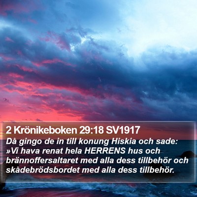 2 Krönikeboken 29:18 SV1917 Bible Verse Image
