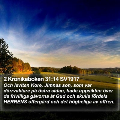 2 Krönikeboken 31:14 SV1917 Bible Verse Image