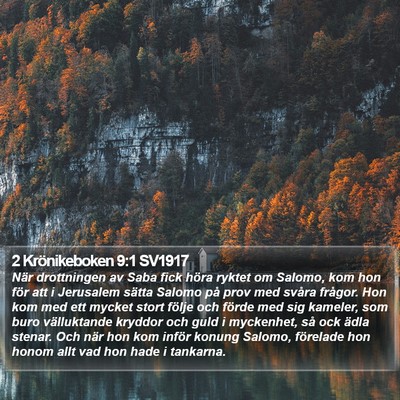 2 Krönikeboken 9:1 SV1917 Bible Verse Image