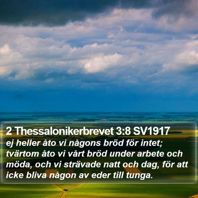 2 Thessalonikerbrevet 3:8 SV1917 Bible Verse Image