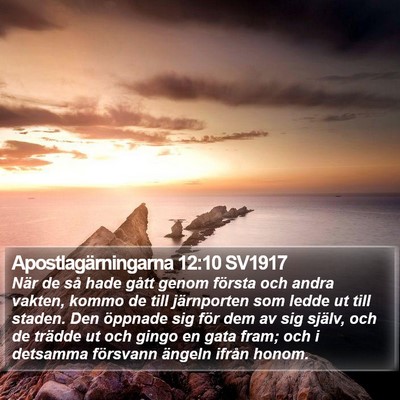 Apostlagärningarna 12:10 SV1917 Bible Verse Image