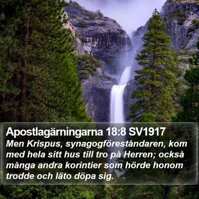 Apostlagärningarna 18:8 SV1917 Bible Verse Image