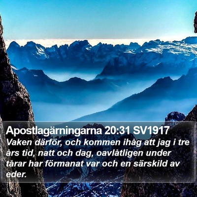 Apostlagärningarna 20:31 SV1917 Bible Verse Image