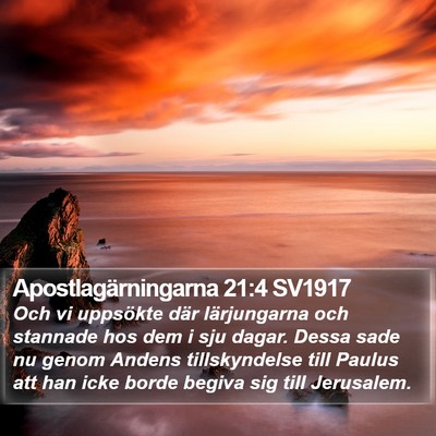 Apostlagärningarna 21:4 SV1917 Bible Verse Image