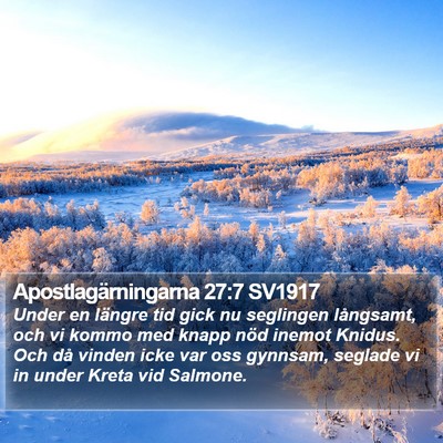 Apostlagärningarna 27:7 SV1917 Bible Verse Image