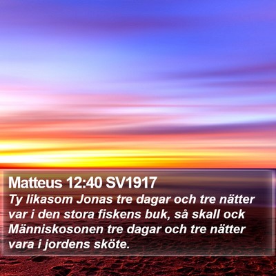 Matteus 12:40 SV1917 Bible Verse Image