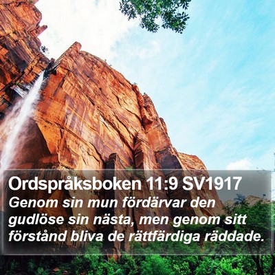 Ordspråksboken 11:9 SV1917 Bible Verse Image