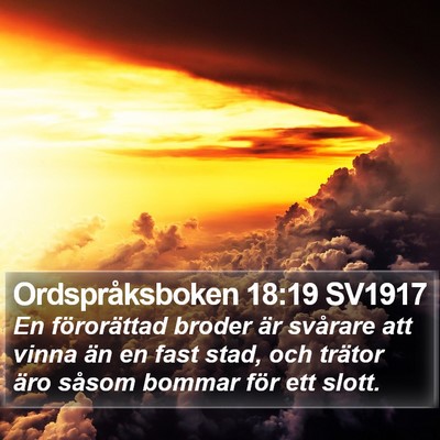 Ordspråksboken 18:19 SV1917 Bible Verse Image