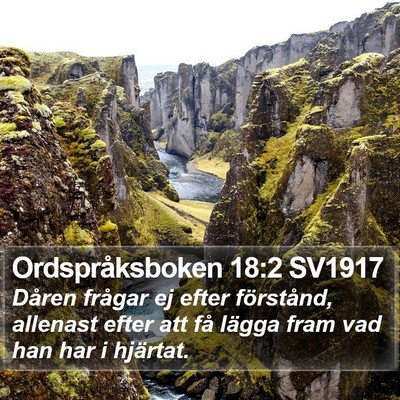 Ordspråksboken 18:2 SV1917 Bible Verse Image