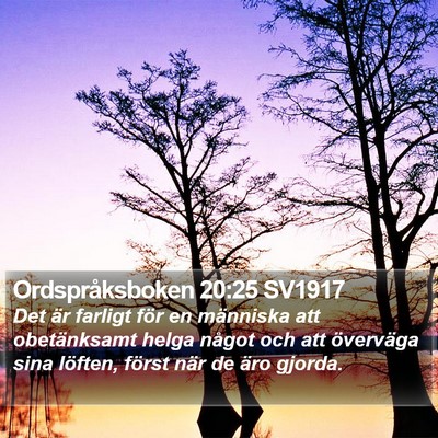 Ordspråksboken 20:25 SV1917 Bible Verse Image