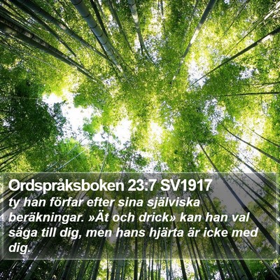 Ordspråksboken 23:7 SV1917 Bible Verse Image