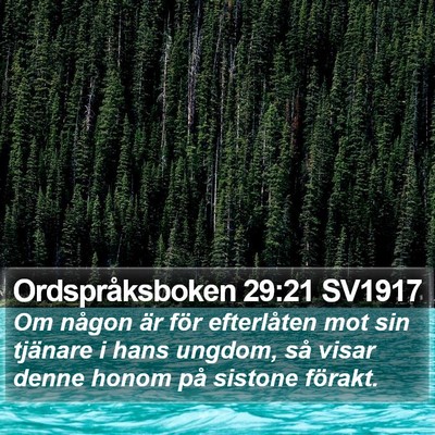 Ordspråksboken 29:21 SV1917 Bible Verse Image