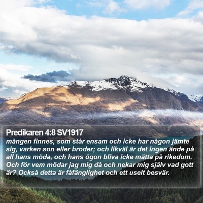 Predikaren 4:8 SV1917 Bible Verse Image