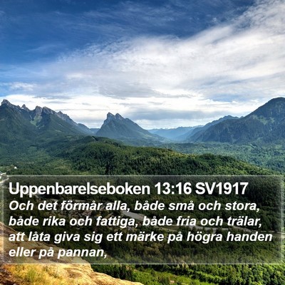 Uppenbarelseboken 13:16 SV1917 Bible Verse Image