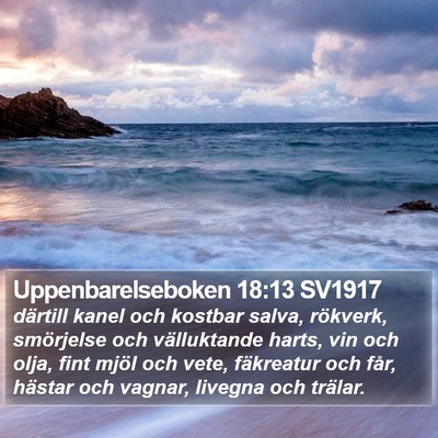 Uppenbarelseboken 18:13 SV1917 Bible Verse Image