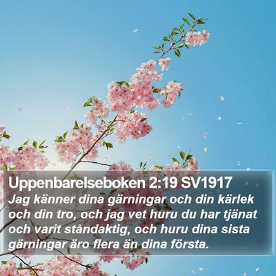 Uppenbarelseboken 2:19 SV1917 Bible Verse Image