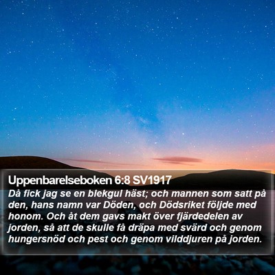 Uppenbarelseboken 6:8 SV1917 Bible Verse Image
