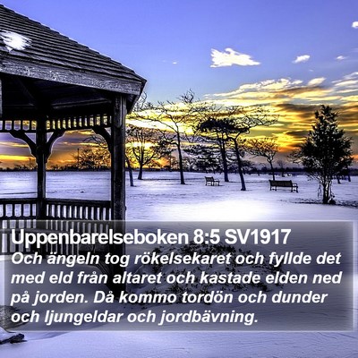 Uppenbarelseboken 8:5 SV1917 Bible Verse Image