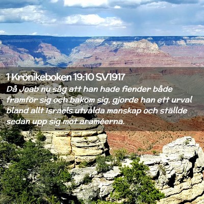 Picture 02 - 1 Krönikeboken 19:10 SV1917 - Då Joab nu såg att han hade fiender både - Bible Verse Picture