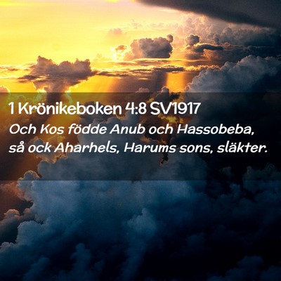 Picture 02 - 1 Krönikeboken 4:8 SV1917 - Och Kos födde Anub och Hassobeba, så ock - Bible Verse Picture