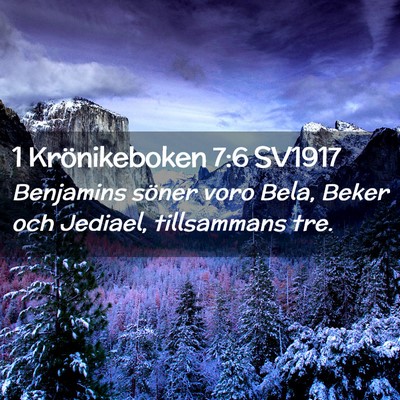 Picture 02 - 1 Krönikeboken 7:6 SV1917 - Benjamins söner voro Bela, Beker och Jediael, - Bible Verse Picture