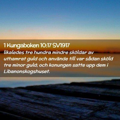 Picture 02 - 1 Kungaboken 10:17 SV1917 - likaledes tre hundra mindre sköldar av uthamrat - Bible Verse Picture