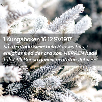 Picture 02 - 1 Kungaboken 16:12 SV1917 - Så utrotade Simri hela Baesas hus, i enlighet - Bible Verse Picture