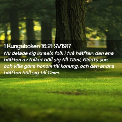 Picture 02 - 1 Kungaboken 16:21 SV1917 - Nu delade sig Israels folk i två hälfter; den - Bible Verse Picture