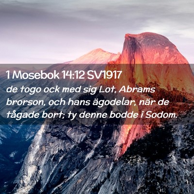 Picture 02 - 1 Mosebok 14:12 SV1917 - de togo ock med sig Lot, Abrams brorson, och hans - Bible Verse Picture