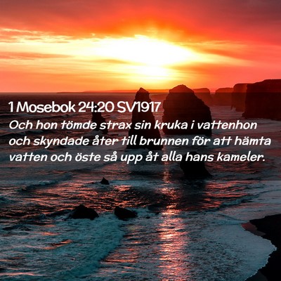 Picture 02 - 1 Mosebok 24:20 SV1917 - Och hon tömde strax sin kruka i vattenhon och - Bible Verse Picture