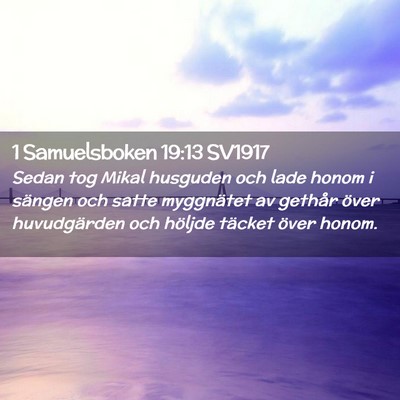 Picture 02 - 1 Samuelsboken 19:13 SV1917 - Sedan tog Mikal husguden och lade honom i sängen - Bible Verse Picture