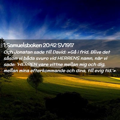 Picture 02 - 1 Samuelsboken 20:42 SV1917 - Och Jonatan sade till David: »Gå i frid. Blive - Bible Verse Picture