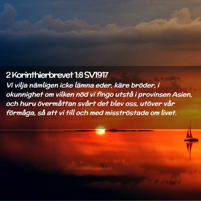 Picture 02 - 2 Korinthierbrevet 1:8 SV1917 - Vi vilja nämligen icke lämna eder, käre - Bible Verse Picture