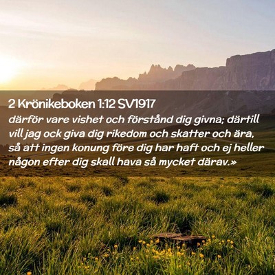 Picture 02 - 2 Krönikeboken 1:12 SV1917 - därför vare vishet och förstånd dig givna; - Bible Verse Picture